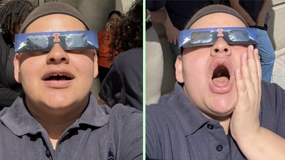 Rey's friend enjoying and then awed by the eclipse